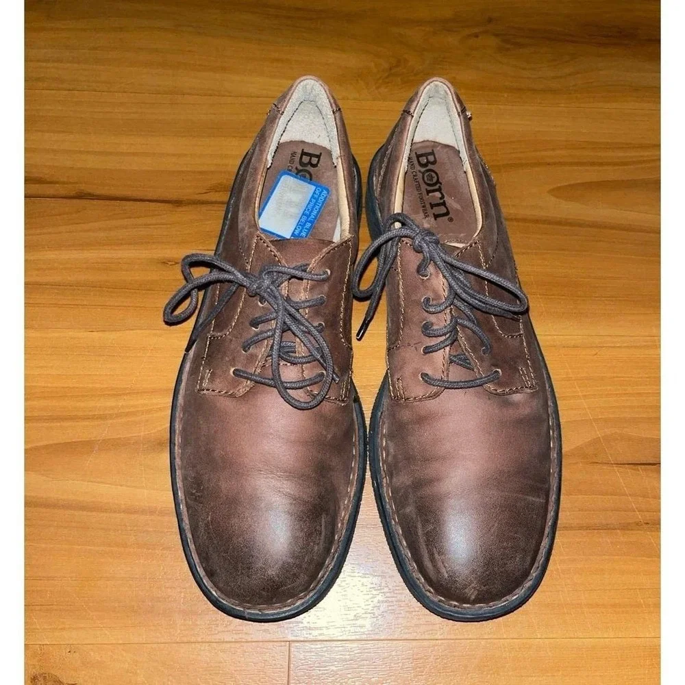Mens BORN Leather Casual Lace Up Dress Brown Oxford Shoes